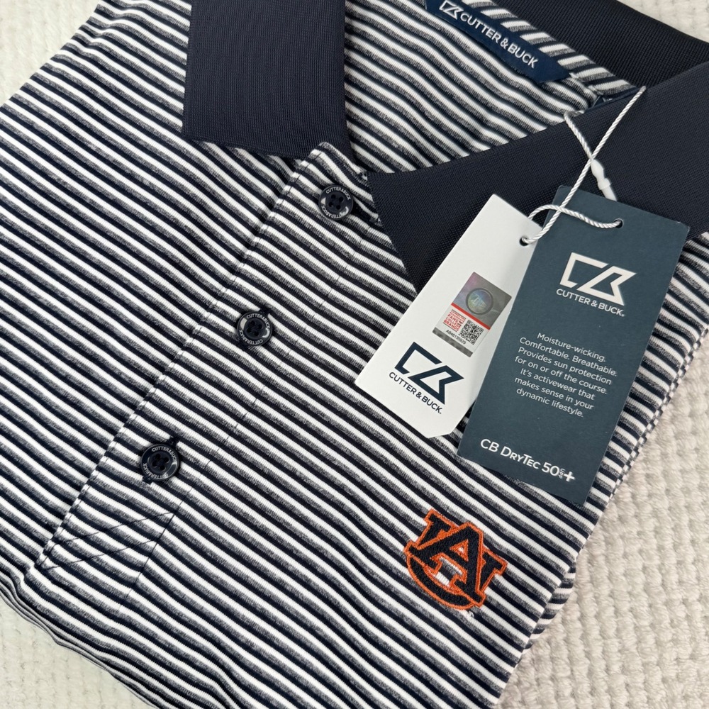 Cutter‎ & Buck Mens Auburn Tigers Forge Tonal Stripe Polo Navy MCK00113 L